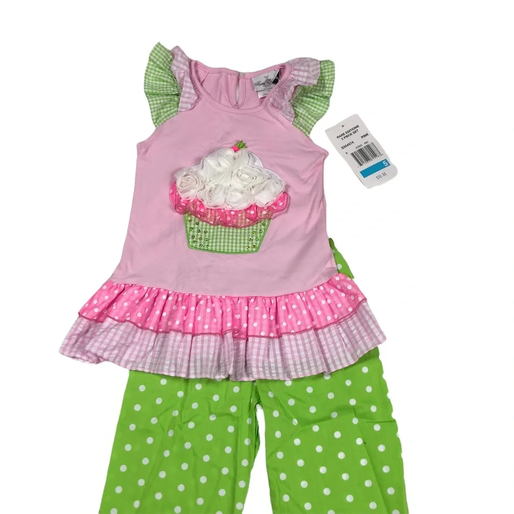 Bonnie Jean Pink and Green Polka Dot Cupcake Outfit size 5